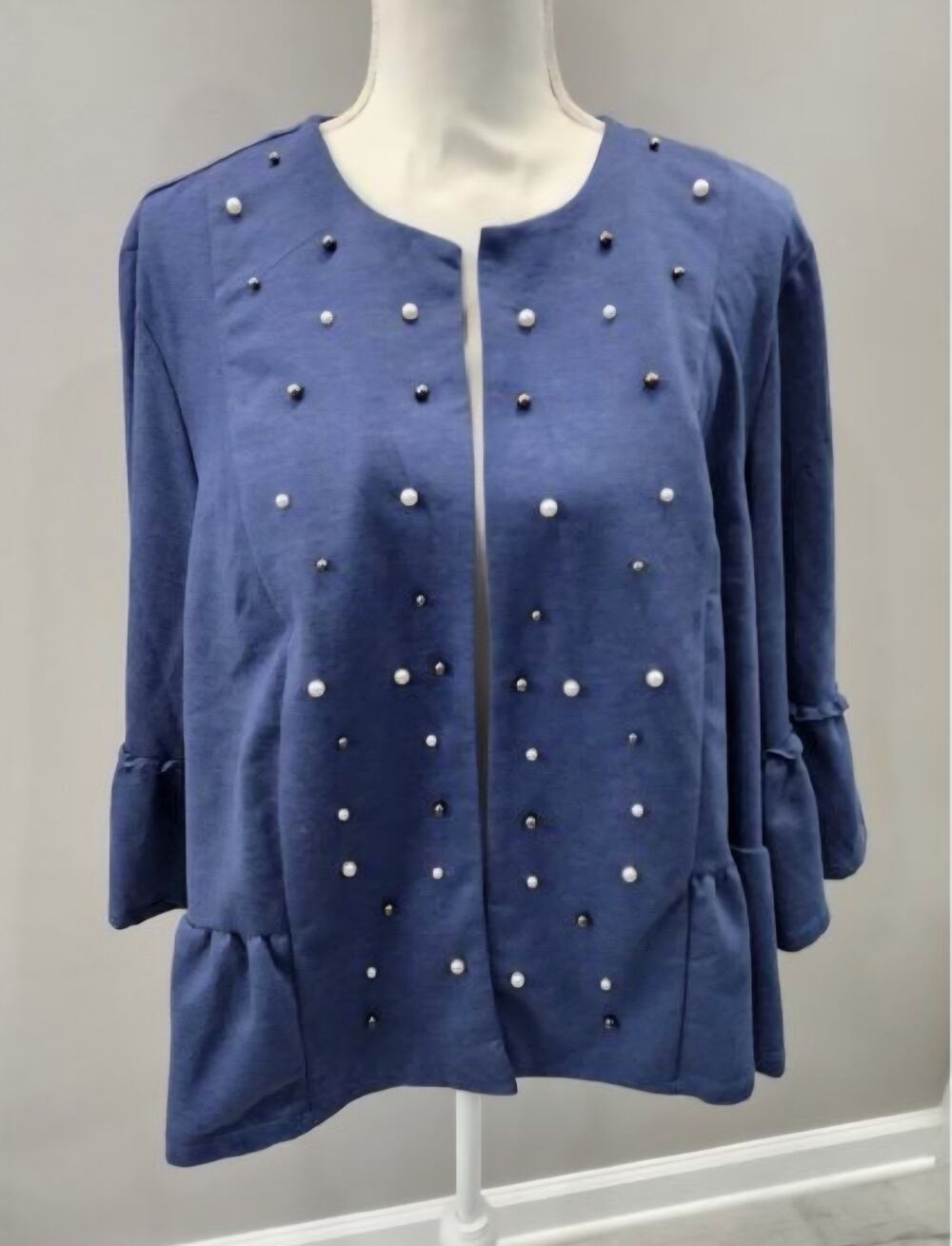 Lane Bryant Cardigan Women 2X 18/20 Blue Pearl Accent Open Bell Sleeve New